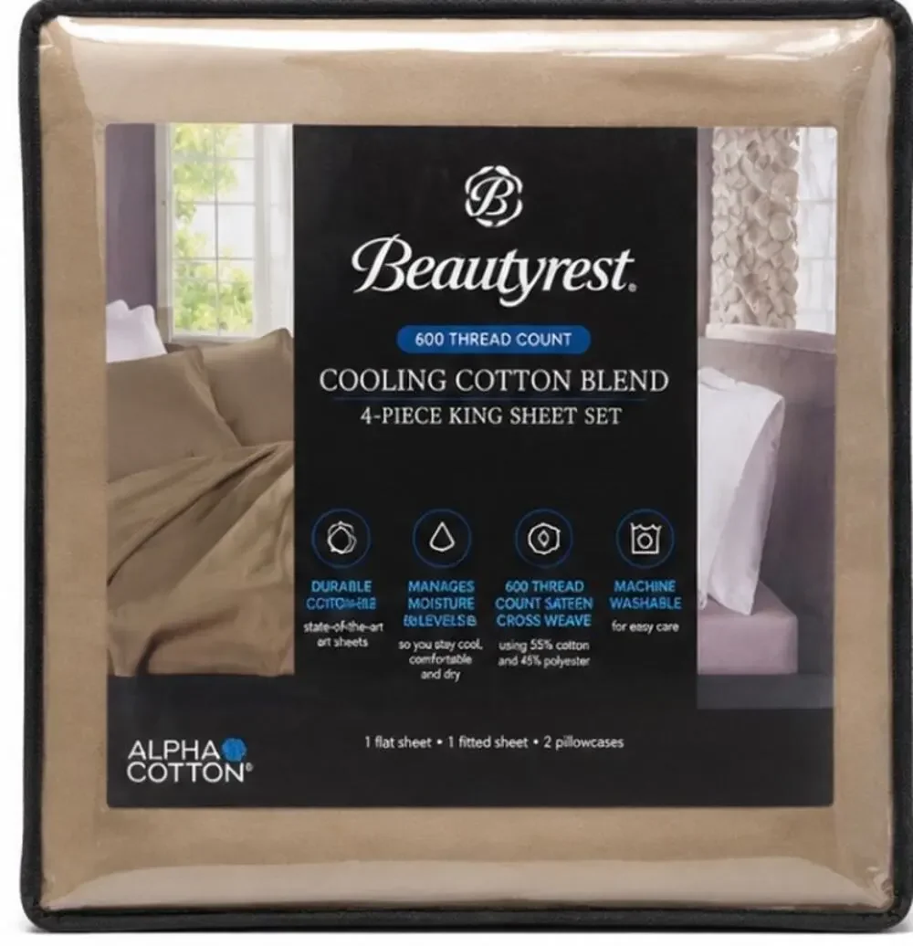 Beautyrest 600 Thread Count Cooling Cotton Blend King Sheet Set KHAKI 4-Piece